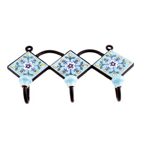 Turquoise White Tiny Flower Tiles Hooks